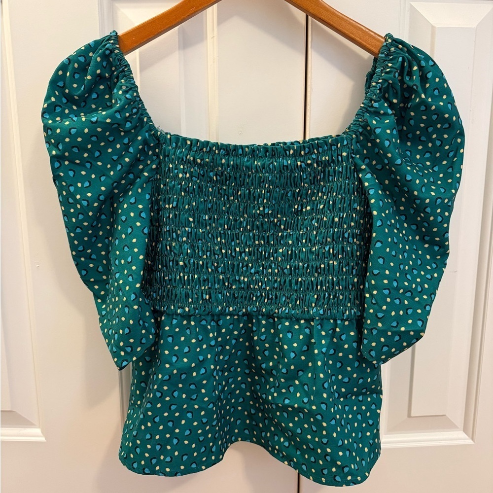 CROSBY by Mollie Burch Smocked Top with Puff Sleeves Size Small
